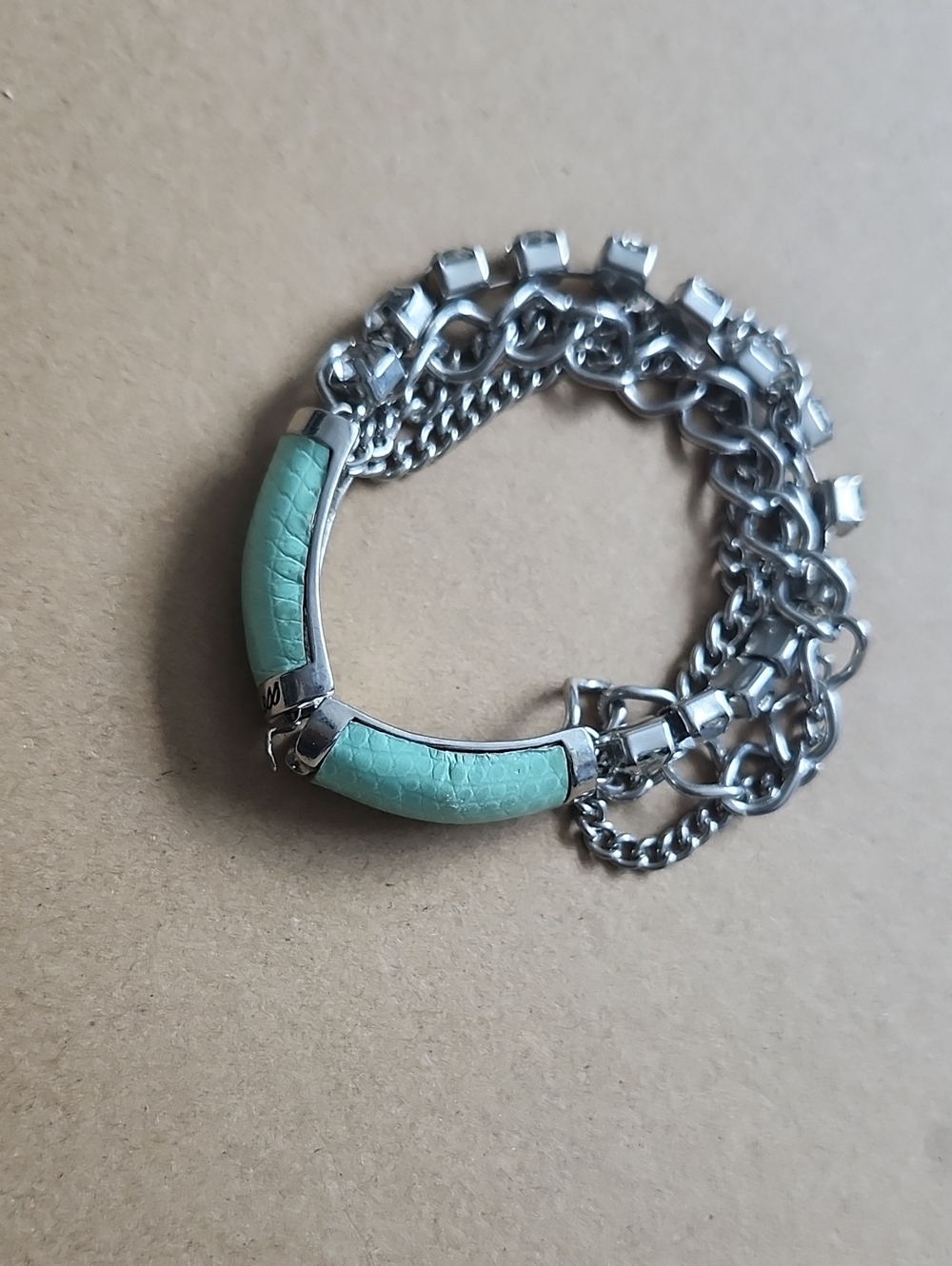 Guess Silver-Tone Chain Bracelet with Mint Green Panels